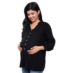 Mometernity Black Solid Button Down Maternity & Nursing Shirt