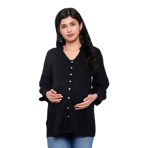 Mometernity Black Solid Button Down Maternity & Nursing Shirt