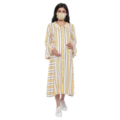 Mometernity Yellow White Striped Ruffle Sleeves Maternity & Nursing Dress