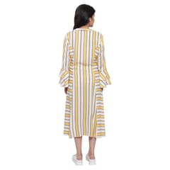 Mometernity Yellow White Striped Ruffle Sleeves Maternity & Nursing Dress