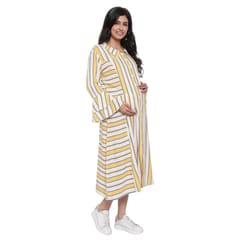 Mometernity Yellow White Striped Ruffle Sleeves Maternity & Nursing Dress