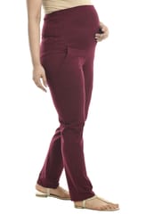 Mometernity Wine Berry Over Belly Maternity Straight Fit Pants with Pockets