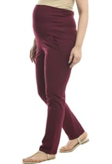 Mometernity Wine Berry Over Belly Maternity Straight Fit Pants with Pockets