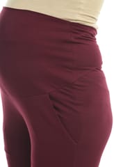 Mometernity Wine Berry Over Belly Maternity Straight Fit Pants with Pockets