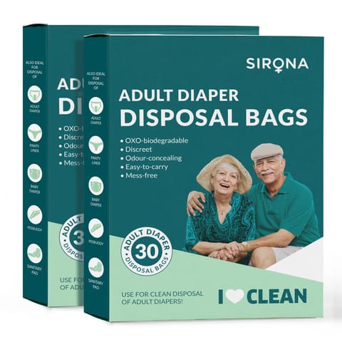 Sirona Premium Adult Diaper Disposal Bags  -  60 Bags (2 Pack  -  30 Bags Each)