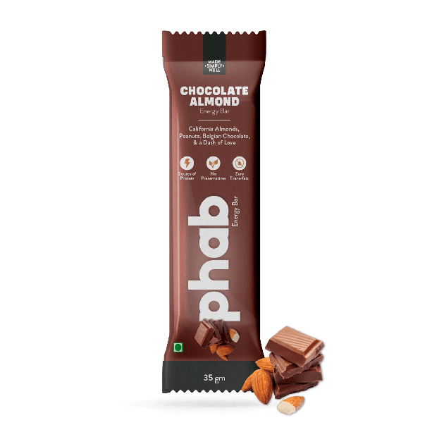 Phab Energy Bars No Preservatives, No Artificial Sweeteners, Zero Trans Fats & Goodness of Honey Pack of 6x 35g (Chocolate Almond)