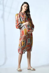 Mometernity Patch Print Maternity and Nursing Midi Dress