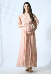 Mometernity Baby Pink All Over Floral Print Maternity and Nursing Maxi Dress