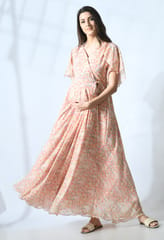 Mometernity Baby Pink All Over Floral Print Maternity and Nursing Maxi Dress