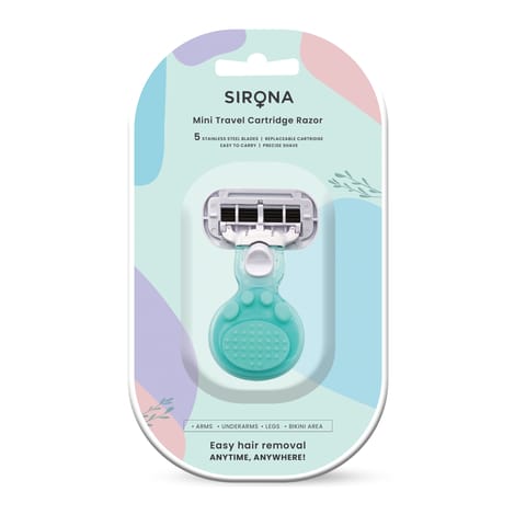 Sirona 5 Blade Mini Travel Cartridge Hair Removal Razor for Women with Aloe Vera and Vitamin E Lubrication, 1 Piece