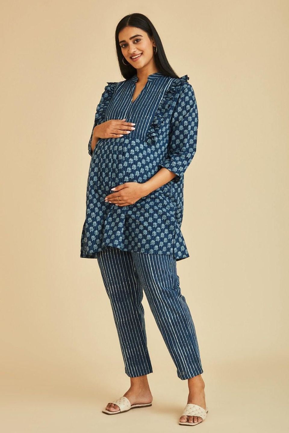 The Mama Project Grace Nursing & Maternity Indigo Ruffle Kurta Set