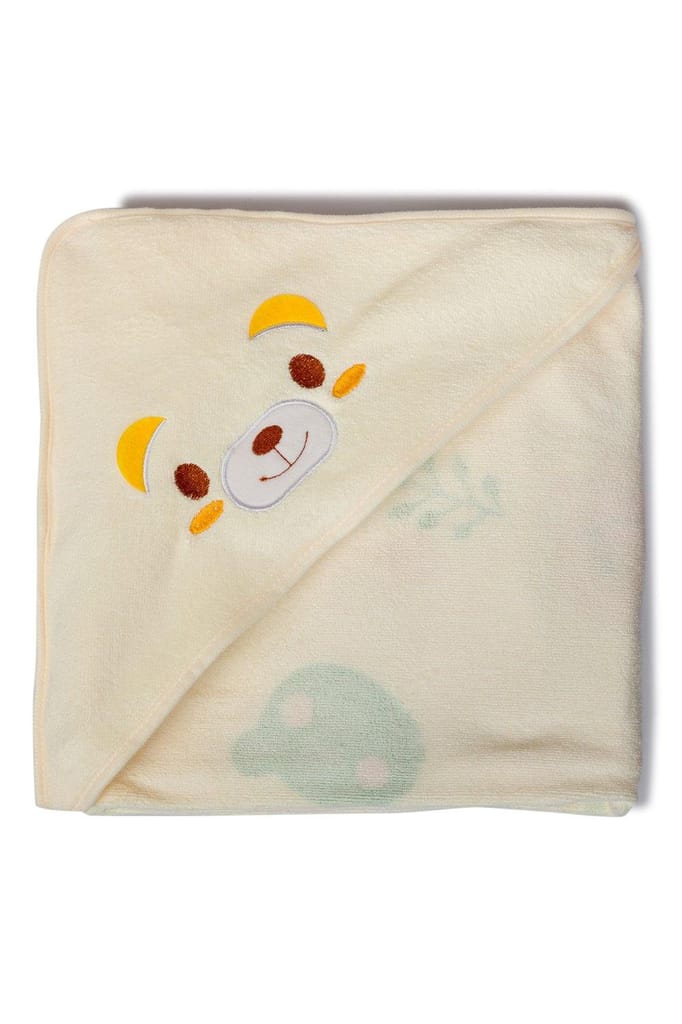 The Mama Project Mama Bear Soft Hooded Baby Towel- Soft Ivory