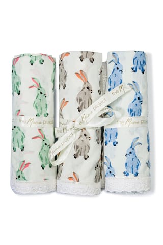 The Mama Project Honey Bunny Organic Muslin Swaddle Sheets- Pack Of 3