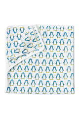 The Mama Project Happy Feet Penguin Organic Muslin Swaddle Sheet