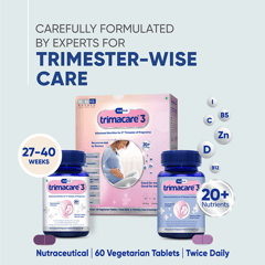 TRIMACARE™ 3 Prenatal Multivitamin for Pregnancy | Folic Acid | Vitamin C | Vitamin D | Vitamin k | Calcium, Iron, Magnesium | Omega 3 Fatty Acid | Third Trimester