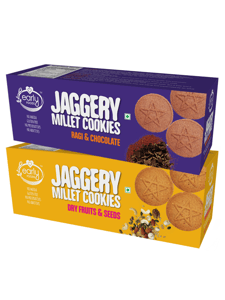 Early Foods Assorted Pack of 2 - Dry Fruit and Ragi Choco Jaggery Cookies X 2, 150g each