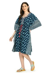 Mometernity Indigo Block Print Cotton Maternity and Nursing Short Kaftan - Indigo