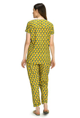 Mometernity Cotton Floral Print Maternity and Nursing Night Suit Top and Pant Set -  Yellow