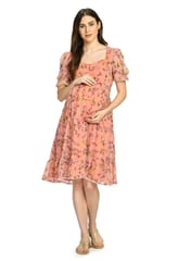 Mometernity Pink Floral Tiered Maternity and Nursing Short Dress - Pink