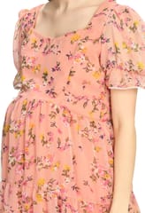 Mometernity Pink Floral Tiered Maternity and Nursing Short Dress - Pink