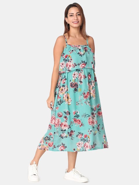 The Mom Store Aqua Sky Floral Maternity and Nursing Dress