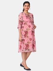 The Mom Store Pink Nectar Floral Maternity and Nursing Dress