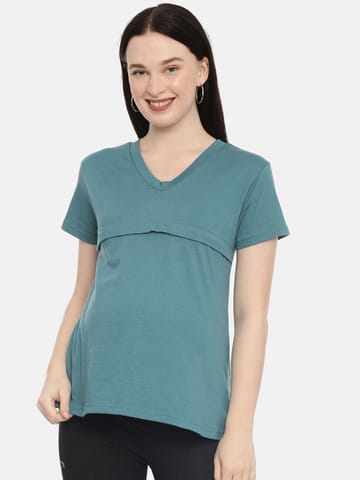 The Mom Store Teal Blue Solid Maternity and Nursing Top