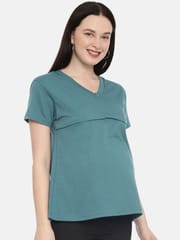 The Mom Store Teal Blue Solid Maternity and Nursing Top