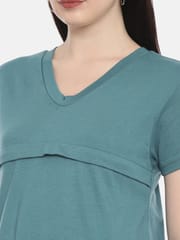 The Mom Store Teal Blue Solid Maternity and Nursing Top