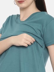 The Mom Store Teal Blue Solid Maternity and Nursing Top