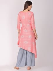 The Mom Store Rose Bloom and Grey Maternity and Nursing Kurta with Sharara Pants