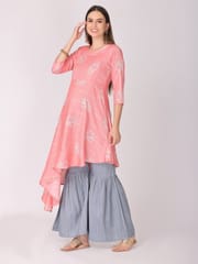 The Mom Store Rose Bloom and Grey Maternity and Nursing Kurta with Sharara Pants