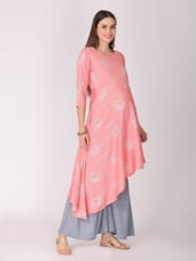 The Mom Store Rose Bloom and Grey Maternity and Nursing Kurta with Sharara Pants