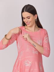 The Mom Store Rose Bloom and Grey Maternity and Nursing Kurta with Sharara Pants