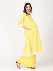 The Mom Store Swarna Kali Bandhini Maternity and Nursing Kurta with Sharara Pants