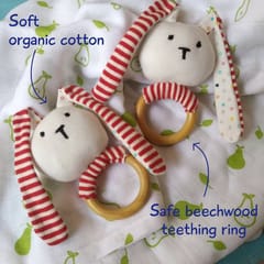 Shumee Striped Bunny Teether and Rattle Ring Toy (0-2 years)