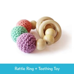 Shumee Wooden Crochet Teether and Rattle Ring Toy for (0-2 years)