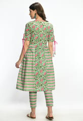 Mometernity Green Floral Zig Zag Maternity and Nursing Kurta Set