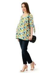 Mometernity Light Blue Floral Print Maternity and Nursing Top