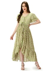 Mometernity Green Floral Maternity and Nursing Button Down High Low Dress