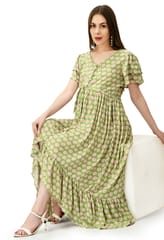 Mometernity Green Floral Maternity and Nursing Button Down High Low Dress