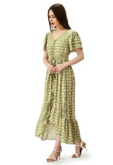 Mometernity Green Floral Maternity and Nursing Button Down High Low Dress