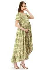 Mometernity Green Floral Maternity and Nursing Button Down High Low Dress