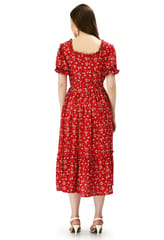 Mometernity Red Ditsy Floral Print Maternity and Nursing Midi Dress with Belt