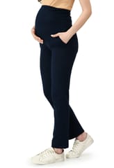 Mometernity Navy Blue Overbelly Maternity Straight Pant