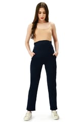 Mometernity Navy Blue Overbelly Maternity Straight Pant