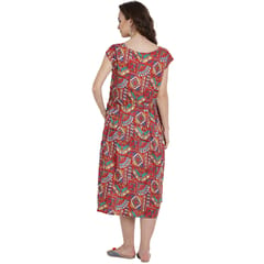 Mine4Nine Women's Red A-Line Rayon Maternity and Nursing Dress