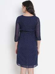 Mine4Nine Women's Navy A-Line Synthetic Maternity and Nursing Dress