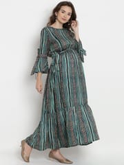 Mine4Nine Women's Green Rayon Maternity and Nursing Maxi Dress