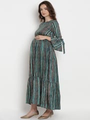 Mine4Nine Women's Green Rayon Maternity and Nursing Maxi Dress